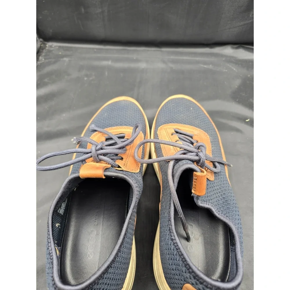 ECCO Mens Sport Shoe Navy Weave Caramel Leather Trim Danish‎ Sz 8
